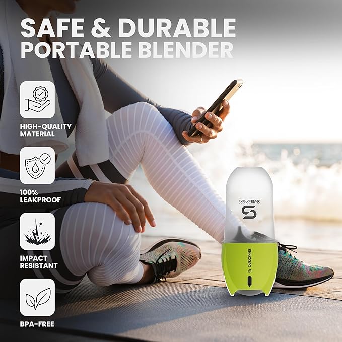 SHAKESPHERE Portable Blender for Shakes and Smoothies – 19oz Electric Personal Blender with Clear Tritan Cup USB-C Rechargeable Compact and Powerful for Travel Gym and Workout – Fluorescent Yellow