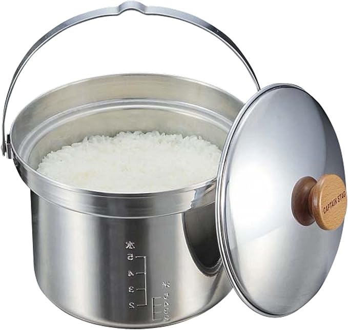 Captain Stag 3-Layer Steel Stepped Rice Cooker 5 Cups (1.2L) White/Black/Red 28.1 oz (810g) Stainless Steel Includes Lid