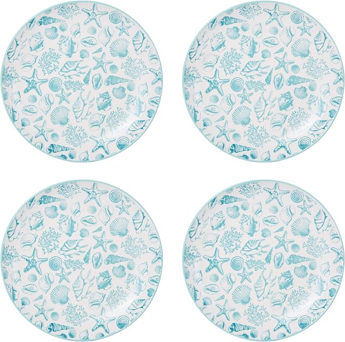 Pfaltzgraff Venice 16-Piece Stoneware Dinnerware Set Service for 4 Aqua and White Color Combination Durable and Chip Resistant Microwave Safe