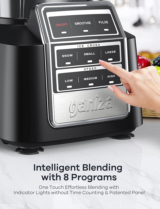 Ganiza Smoothie Blender 1800W Peak Power Professional Countertop Blenders for Kitchen 64oz Large Capacity Juice Pitcher with CentriFlow Ribs Patent High-Speed Smoothie Maker for Ice &amp Frozen Fr
