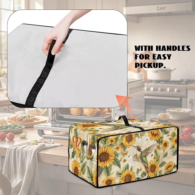 Dustproof Toaster Oven Cover Heat-Resistant Microwave Grill Cover Protector Faux Linen Polyester Dust Covers Case Protections for Toaster Oven Hummingbird Sunflower