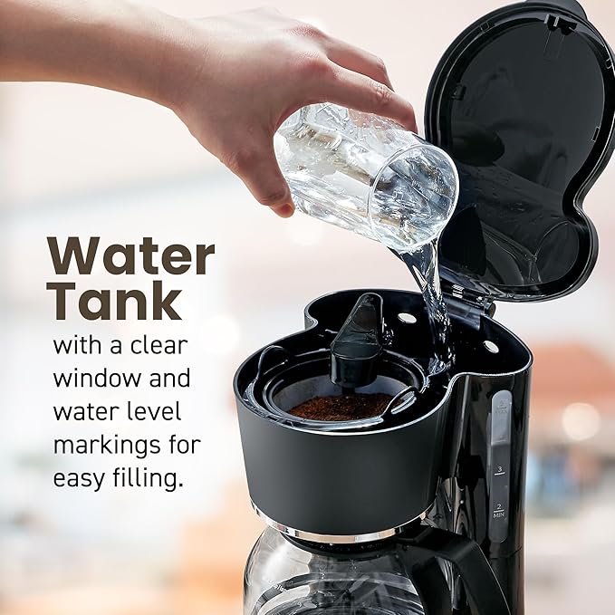 Elite Gourmet EHC-5055# Automatic Brew &amp Drip Coffee Maker with Pause N Serve Reusable Filter On/Off Switch Water Level Indicator Black