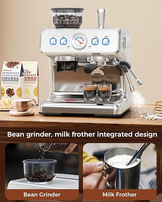 COWSAR (2025 Upgrade 15 Bar Espresso Machine with Grinder &amp Milk Frother Steam Wand Tamping Tools58mm Commercial Espresso Maker for HomeCoffee Maker with Grinder Perfect for latteCappuccino