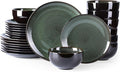 LERATIO Ceramic Dinnerware Sets for 8Stoneware Plates and Bowls SetsHandmade Reactive Glaze Dishes SetChip Resistant and Scratch Resistant | Oven&ampDishwasher &amp Microwave Safe-Green(24PCS)