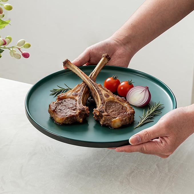 Ceramic Dinner Plates 10.25 Inch Flat Dish Set for 4 Perfect for Family and Entertaining Microwave &amp Dishwasher Safe Dinner Dishes for Steak Sandwiches Pizza Pasta Modern Green