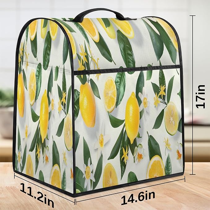 cfpolar Kitchen Aid Mixer Cover Compatible with 6-8 Quarts Yellow Lemon Flower Stand Mixer Cover Kitchen Aid Mixers Accessories Appliance Organizer Bag Dust Covers with Zipper Pocket