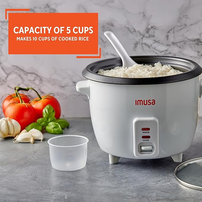 IMUSA Electric Rice Cooker 10 Cup Cooked 5 Cup Uncooked – Ceramic Nonstick Pot Multi Cooker for Rice Quinoa Oatmeal Stew – Keep Warm – Compact for Kitchen Dorm RV
