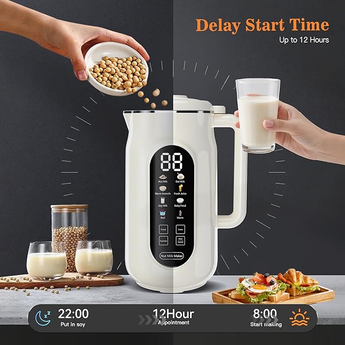 10 in 1 Nut Milk Maker Machine 42oz IMD Screen Almond Milk Maker Soy Milk Maker with Self-Cleaning Delay Start Keep Warm Boil Water Automatic Plant-Based Milk Blender for Soybean Oat Coconut