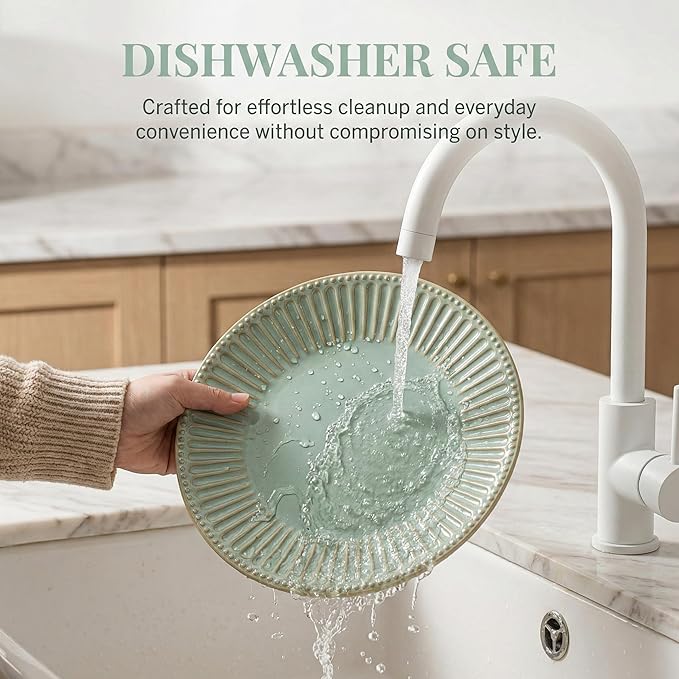 16-Piece Dinnerware Set for 4 Ceramic Plates Bowls and Mugs Dishwasher &amp Microwave Safe Ideal for Family Dinners Parties and Everyday Use Green