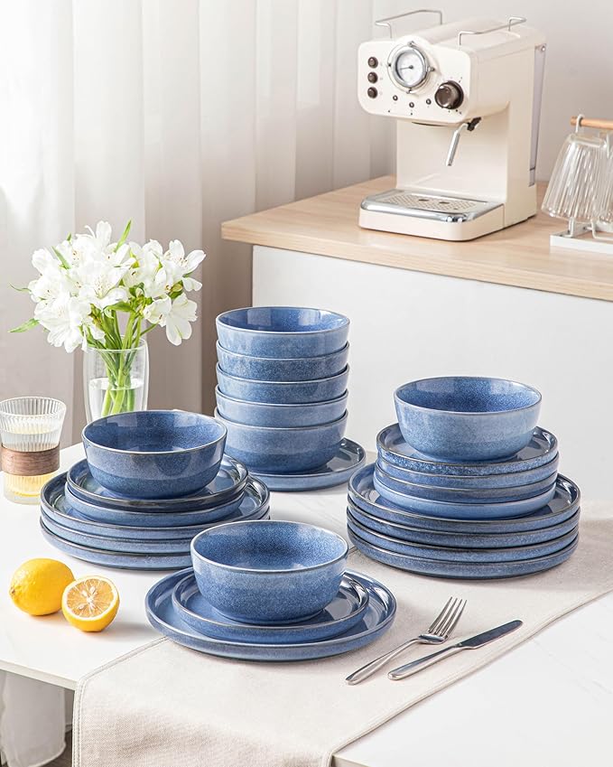 vancasso ANYA 18 Pieces Plates and Bowls Set Blue Dinnerware Sets Reactive Glaze Dishes Set for 6 Ceramic Dishware Sets Kitchen Dinner Set Microwave &amp Dishwasher Safe