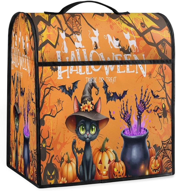 cfpolar Kitchen Aid Mixer Cover Compatible with 6-8 Quarts Halloween Orange Bat Cat Stand Mixer Cover Kitchen Aid Mixers Accessories Appliance Organizer Bag Dust Covers with Zipper Pocket
