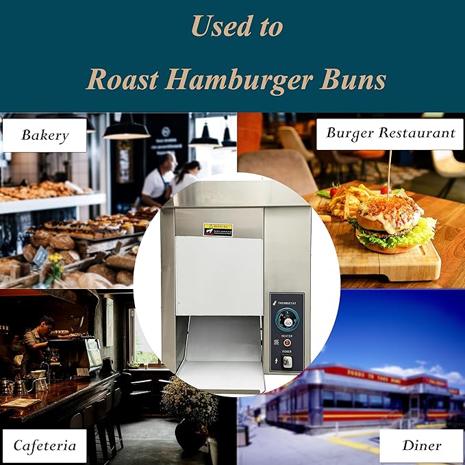 Vertical Commercial Burger Machine Hamburger Bun Toaster Chain Toaster for Restaurants Bakery Cafeteria Diner Chain Type Automatic Adjustable 2000W