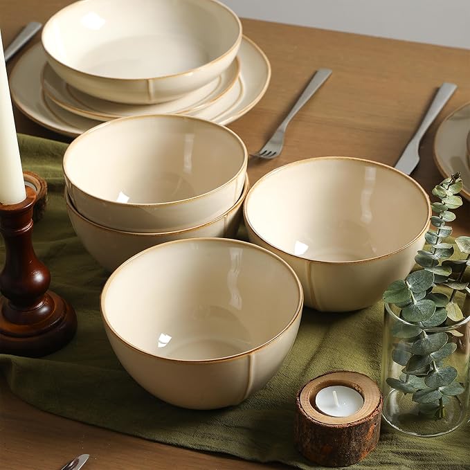 Stone Lain Infinity 12-Piece Dinnerware Set Stoneware Plates and Bowls Set Dishwasher and Microwave Safe Dish Set for 4 Beige