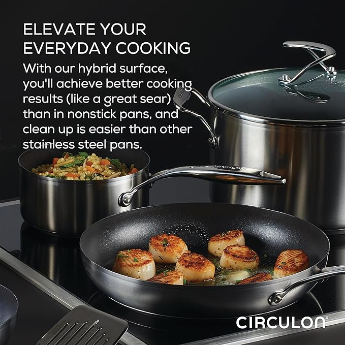 Circulon Stainless Steel Induction Cookware Set with SteelShield Hybrid Stainless and Nonstick Technology 6 Piece - Stainless Steel