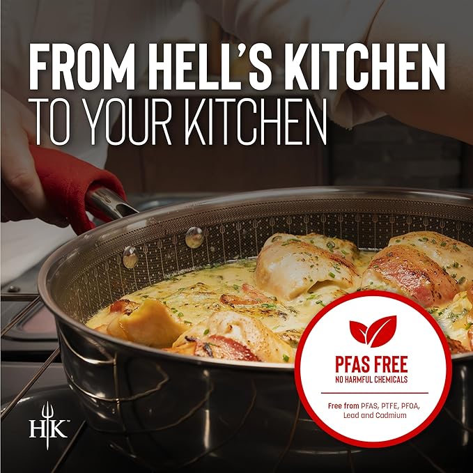 Hell’s Kitchen Hybrid Cookware 6 Piece Pot Set 11 In Fry Pan 4 Qt Sauté Pan 7.5 Qt Pot 2 Tempered Glass Lids Nonstick Scratch-Resistant Dishwasher Safe Multi-Cooktop Oven-Safe