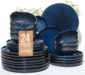 24 Piece Ceramic Dinnerware Sets for 8 Starry Blue Reactive Glaze | Unique Coastal Edge for Holiday Gatherings Thanksgiving Dinner Parties | Microwave &amp Dishwasher Safe Stoneware Dish Set