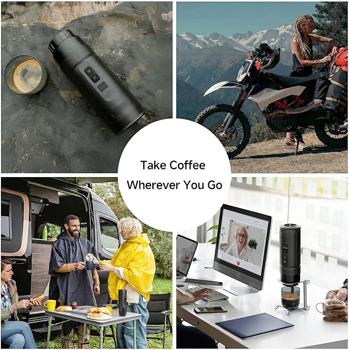 HIBREW H4C Explorer - Portable Electric Espresso Maker USB-C Rechargeable for Coffee Pods &amp Ground Coffee Compact for Home and Travel with Foldable Holder &amp Carrying Case (Black)