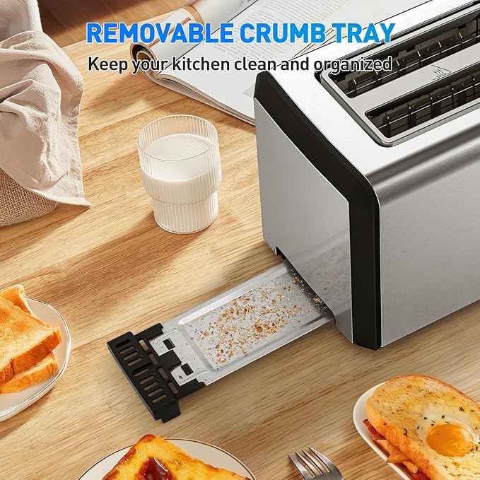 2 Slice Automatic Toaster Touch Screen Smart Toaster with Digital Timer 6 Bread Types 6 Browning Levels Reheat/Defrost +10s Extend Custom Memory Settings for Home RV Office