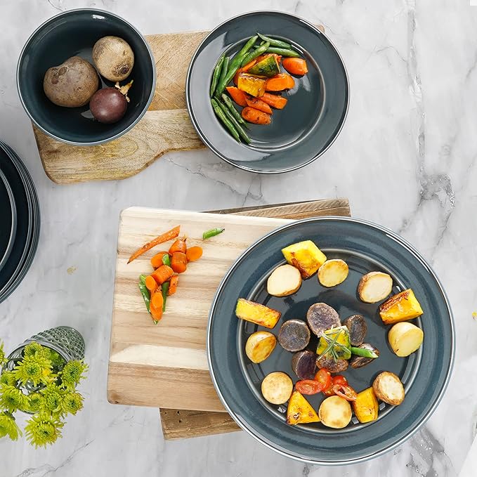 Martha Stewart Portillo 12 Piece Reactive Stoneware Dinnerware Set - Blue