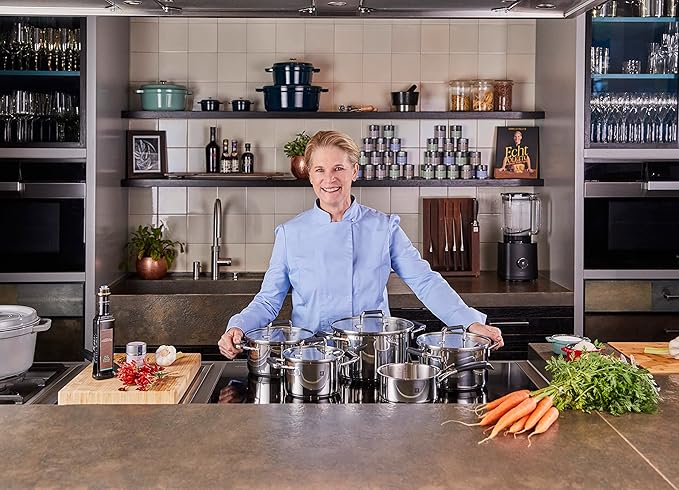 ZWILLING Cornelia Poletto 5-Piece Saucepan Set Suitable for Induction Cookers Stainless Steel with Glass Lid with Silicone Handles Silver