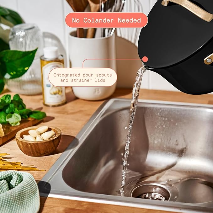 12-Piece Ceramic Non-Stick Cookware Set | Pots and Pans with Strainer Lids &amp Pour Spouts | Induction &amp Oven Safe to 500°F | PFOA-Free Stay-Cool Handles