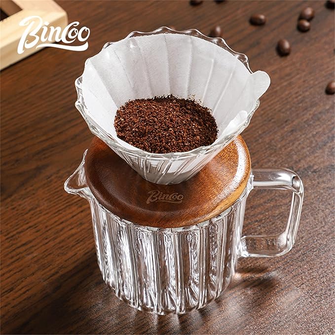 Bincoo Pour Over Coffee Maker Set 11oz - Heat-ResistantCoffee Dripper Size 1 with Walnut CollarDrip Coffee Maker for Coffee Brewer Kit HomeOfficeGift