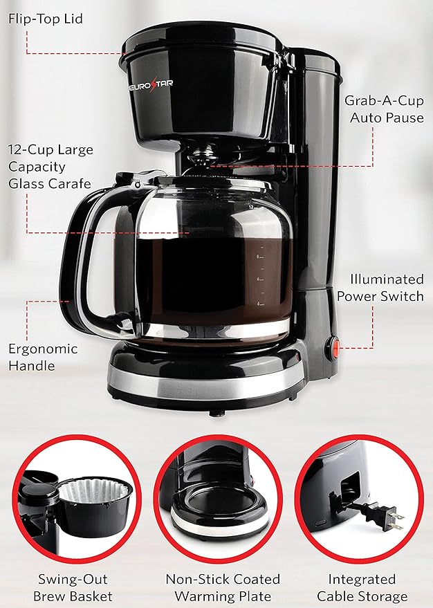 EUROSTAR ECM650B 12-Cup Coffee Maker Black