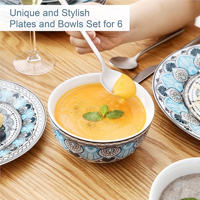 VEWEET VCW-AUD18 'Audrie' Porcelain Dinner Service Set for 6 People with 6 Cereal Bowls Dessert Plates and Flat Plates