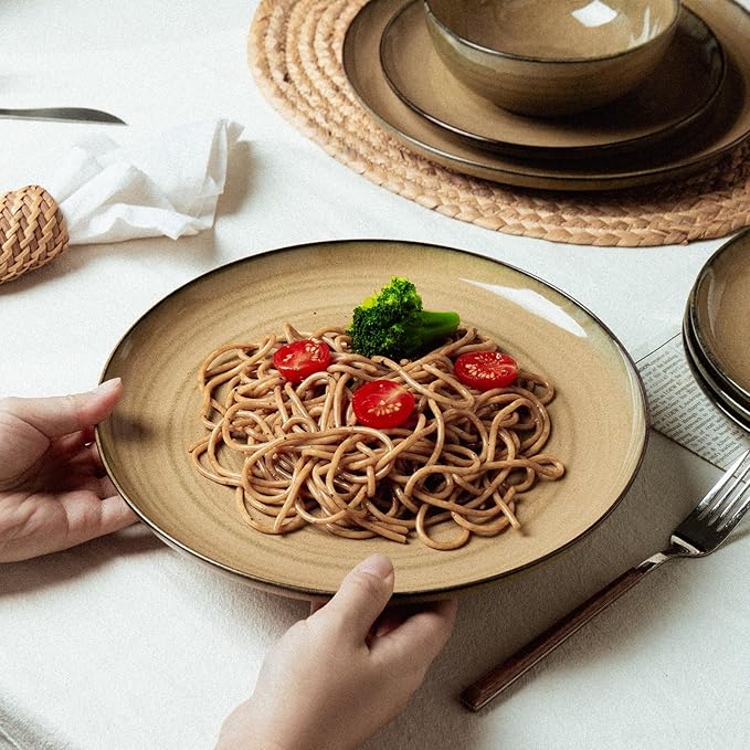 Ceramic Dinnerware 12 Pieces Dinnerware Sets Cereal Bowls Reactive Change Glaze Dish Sets Modern Stoneware Dishe
