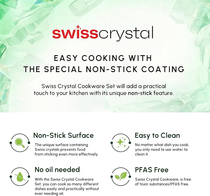 Karaca Swiss Crystal Ceramic Midnight Cookware Set - Non Stick Pots and Pans Set with Lid - PFAS-Free Dishwasher Safe Induction Hob Compatible Cookware Black 6 Piece