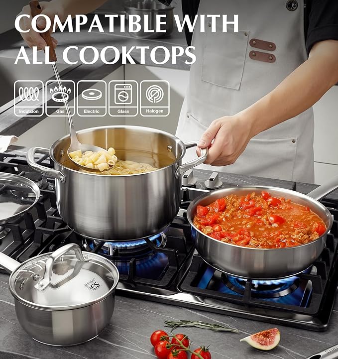 KOCH SYSTEME CS Stainless Steel Pots and Pans Set 10 Piece Stainless Steel Cookware Set for Professional Cooking Kitchen Cookware Sets Induction Compatible Cookware Set 10 Pcs Pots and Pans