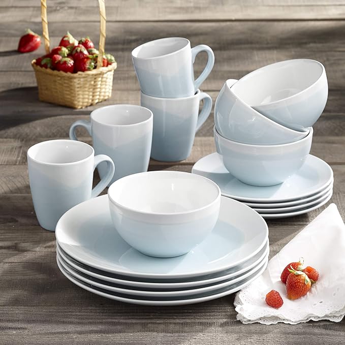 American Atelier Oasis Dinnerware Set – 16-Piece Stoneware Party Collection w/ 4 Dinner Salad Plates 4 Bowls &amp 4 Mugs – Unique Gift Idea 10.5x10.5 Mint New