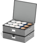 SpaceAid Cup and Mug Storage Organizer 2 Pack China Storage Containers Hard Shell Quilted Cases with Soft Plate Separators Moving Supplies Packing Boxes for 24 Tea Cups or Coffee Mugs (Grey)
