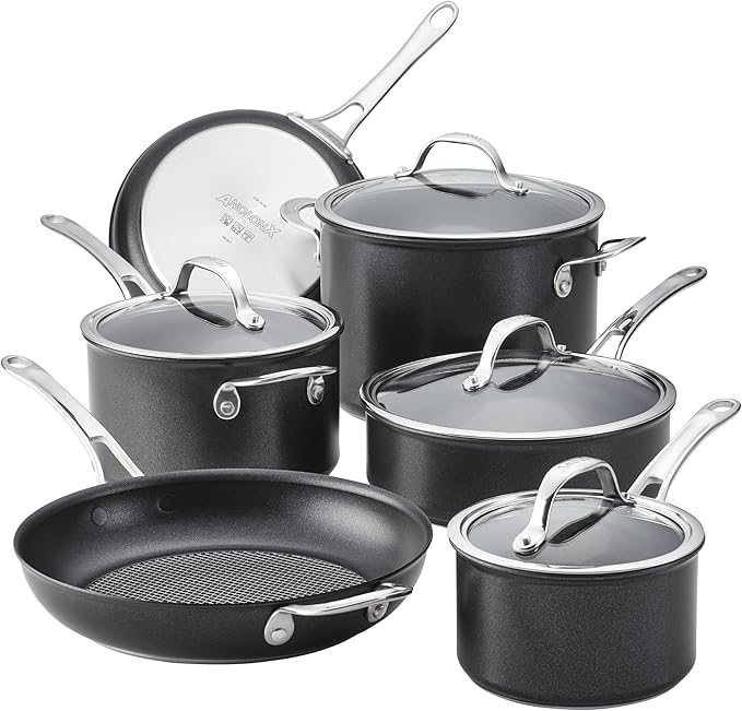 Anolon X Hybrid Nonstick Cookware Induction / Pots and Pans Set 10 Piece - Dark Gray