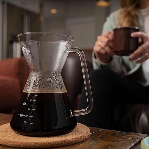 London Sip Glass Pour Over Coffee Carafe Coffee Maker with Reusable Stainless Steel Filter Ergonomic Handle and Easy-Pour Spout 4-Cup (600 mL)