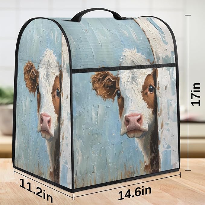 Kitchen Aid Mixer Cover Oil Painting Funny Cows Stand Mixer Cover Compatible with 6-8 Quarts Stand Mixers Dust Covers with Zipper Pocket Foldable Washable Kitchen Aid Organizer Bag