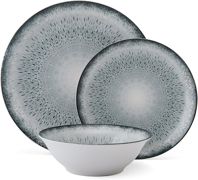 Mikasa Matteo 12 Piece Dinnerware Plate Bowl Set Servie for 4 Gray