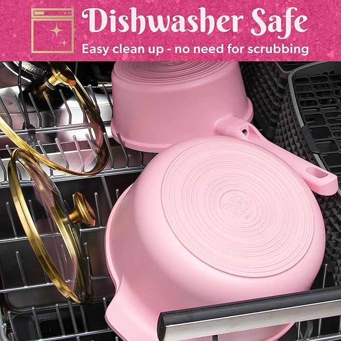 Clean Ceramic Cookware 10-Piece Set with Fry Pans Saucepan Dutch Oven Easy-Release Coating &amp Stack Protectors Tempered Lids Pan Protectors