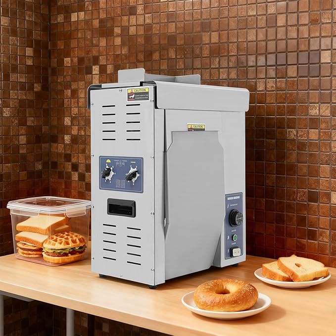 Commercial Burger Toaster 2000W Adjustable Temp Stainless Steel Burger Toaster 6 Adjustable Settings Burgers Bread Thickness for Home Kitchens Bakeries Restaurants Burgers Bars