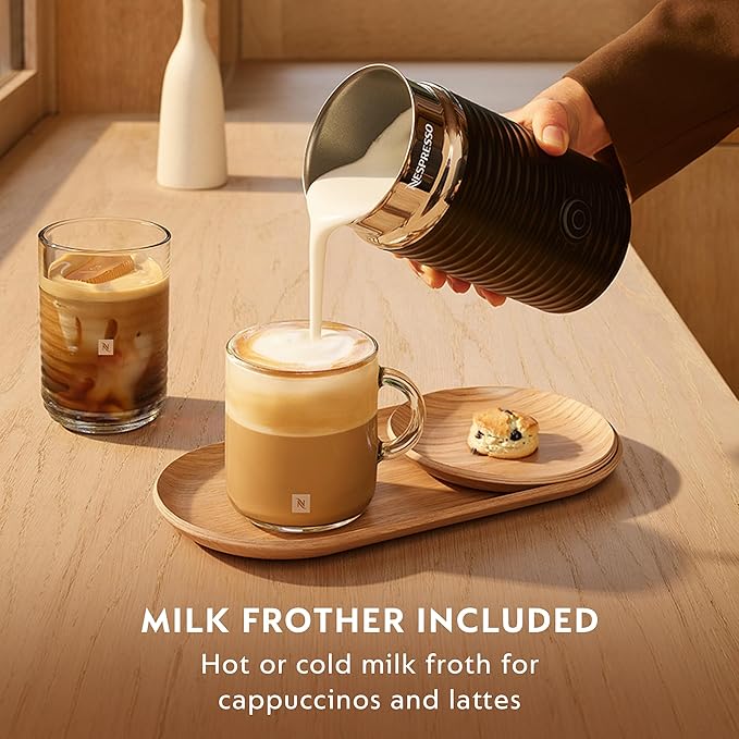 Nespresso Vertuo Pop+ Deluxe Coffee and Espresso Maker by Breville with Milk Frother Matte Black Gold