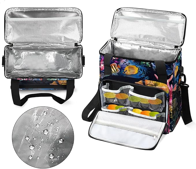 Ocean Fish Travel Coffee Maker Carrying Bag Large Organizer Storage Tote Bag Insulated Reusable Cooler Grocery Bags