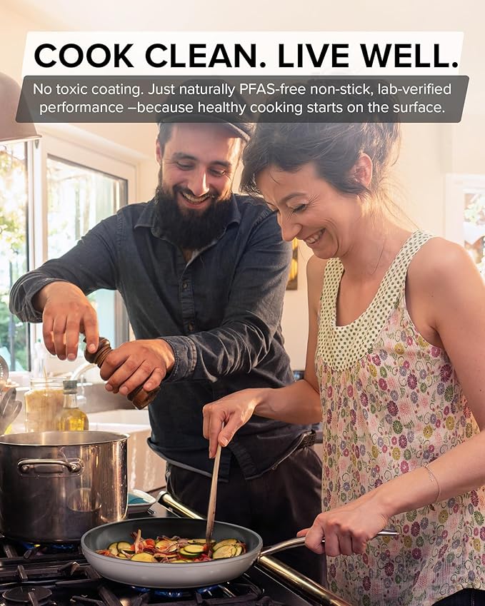 Nuwave Healthy G11-Pots and Pans Set Non Stick 9H Near-Diamond Hardness Scratch-Resistant Works on All Stovetops PFAS Free with Frying Pans Saucepans &amp Glass Lids Stay-Cool Handles Tinsel