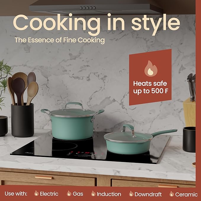 Pots and Pans Set 23-Piece Non Stick Cookware &amp Bakeware Sets with Plaid Pattern Stackable Design Dishwasher Safe Stain-resistant Oven &amp All-Stove Safe Tempered Glass Lid Aqua