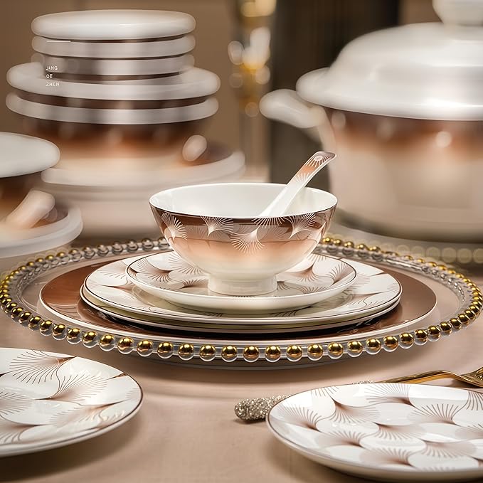 Fine Bone China Dinnerware SetPorcelain&ampCeramic Dinnerware SetsBone Stoneware &amp Ceramic Cookware Tableware Set Includes Dinner Plates|Spoons|Pasta Bowls|Soup Pot|Chopsticks (40 PCS)