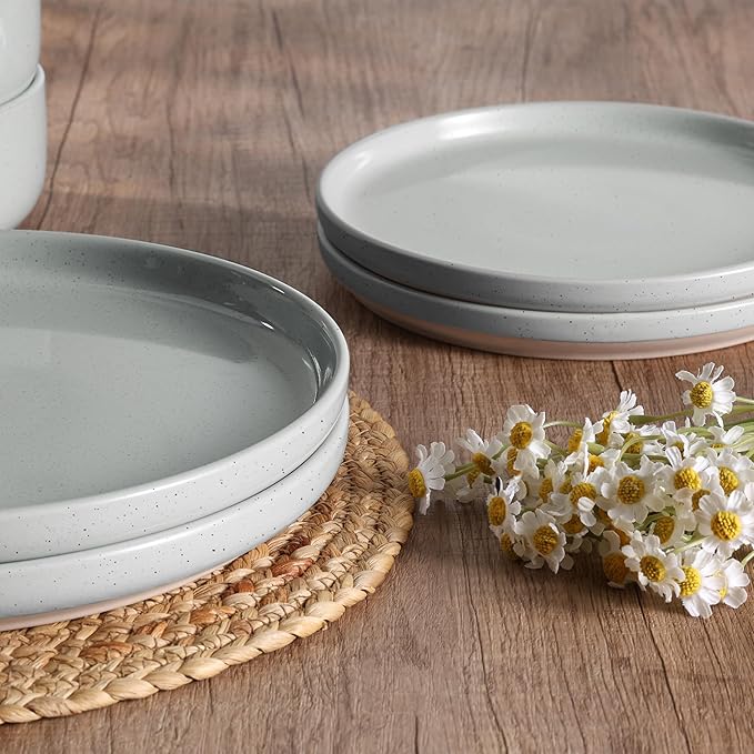HaWare Stoneware Dinnerware Sets 24-Piece Plates and Bowls Set for 8 Dishes Set for Home Restaurant Speckled Misty Grey