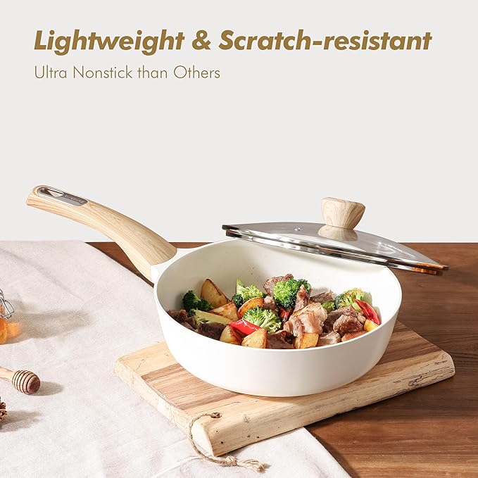 SENSARTE Ceramic Cookware Sets Pots and Pans Set Non stick Granite Induction Cookware Non toxic Healthy Non Stick Kitchen Cooking Set with Frying Pans Set PFAS PTFE PFOA PFOS Free14 Pcs