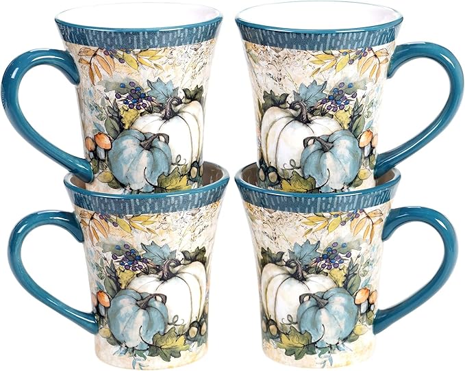 Misc Harvest Gatherings 16-Piece Dinnerware Set (Service for 4) Blue Multi Color Off-White Animal Farmhouse Modern Contemporary 16 Piece Dishwasher Safe Microwave