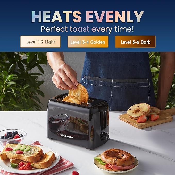 Elite Gourmet 4-Cup Coffee Maker 2-Slice Cool Touch Toaster with Extra Wide Slots and 6 Browning Settings Bundle