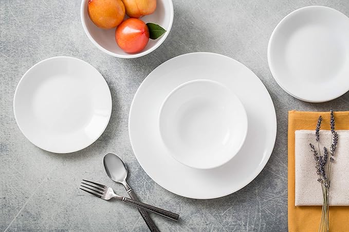 Corelle Vitrelle 18-Piece Service for 6 Dinnerware Set Winter Frost White &amp Vitrelle 28-oz Soup/Cereal Bowls Set of 6 Chip &amp Crack Resistant Dinnerware Bowls Winter Frost White