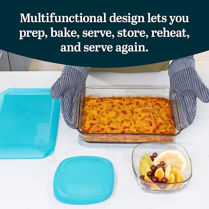 Libbey Baker’s Premium 4 Piece Glass Baking Dish Set Multipurpose Space Saving Casserole Dish with Lid Set Baking Glassware for Potlucks Leftovers